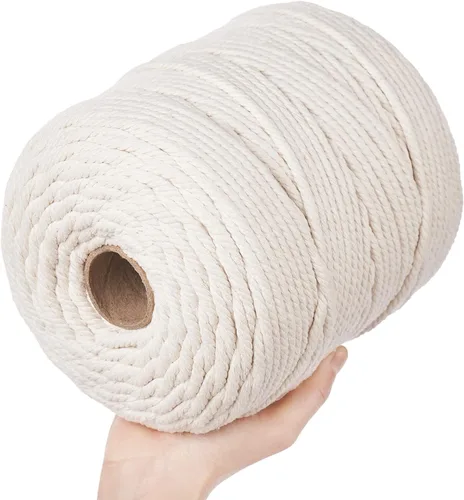 Cordón de macramé de 6 mm x 218 yardas, cuerda de macramé de algodón natural - 4 hebras de cordón de algodón trenzado para colgar en la pared,