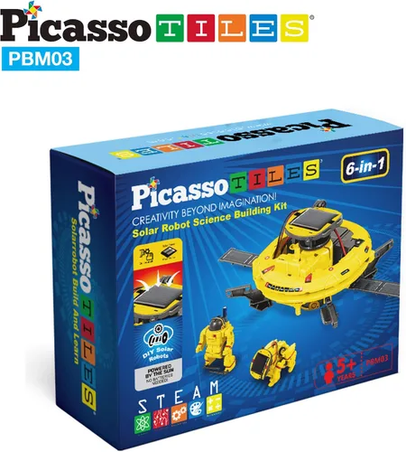 Miniatura 9 de PicassoTiles STEM - Robot espacial con energía solar para niños, juguete educativo de aprendizaje de ingeniería de construcción, 6 en 1, creativo