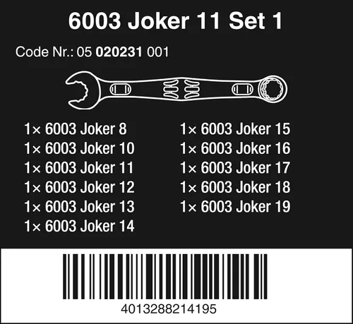 Miniatura 3 de Wera 05020231001 6003 Joker 11 Set 1 Juego de Llaves Combinadas, 11 Piezas & 05020241001 6003 Joker 8 Imperial Set 1 Juego de Llaves Combinadas