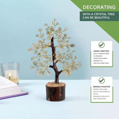 Miniatura 5 de NARIBABU Árbol de cristal de aventurina verde (7 a 8 pulgadas, 100 fichas) – Árbol de piedras preciosas hecho a mano con piedras crudas y alambre