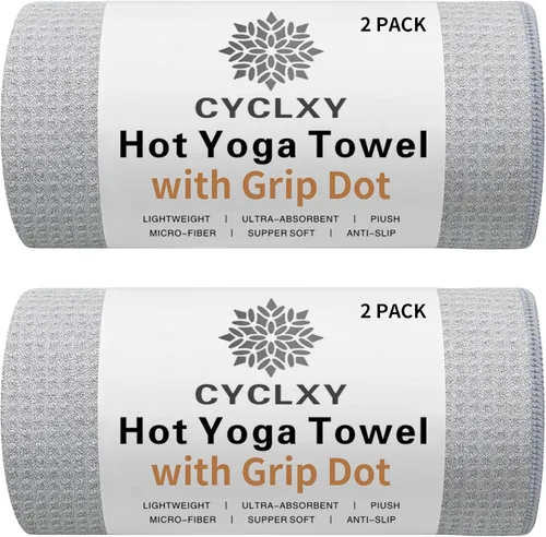 Paquete de 2 Toallas de Yoga Caliente con Puntos de Agarre, Toallas de Esterilla de Yoga Stickyfiber Antideslizantes para Yoga Caliente, Cubierta de