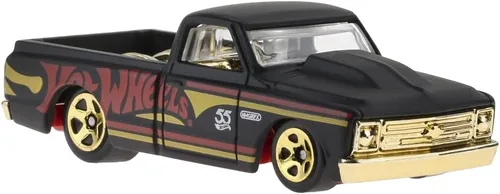 Miniatura 2 de Hot Wheels - Vehículo coleccionable fundido a presión, edición 55 aniversario, negro y dorado, inspirado en la camioneta Chevy C10 '67 ~ 1/6