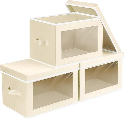 Miniatura 41 de Homsorout Contenedores de almacenamiento con tapas, organizadores pequeños de tela con ventana, contenedores de almacenamiento plegables para ropa
