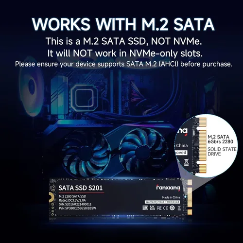 Miniatura 2 de fanxiang S201 128GB M.2 SATA SSD 2280 SATA III 6Gb/s Unidad interna de estado sólido, caché SLC para aumentar la velocidad, velocidad de lectura
