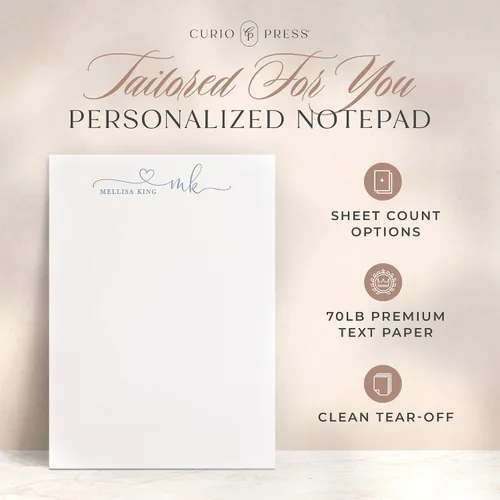 Miniatura 2 de Bloc de notas personalizado, 50 o 100 hojas, bloc de notas de papelería personalizado, 3 tamaños, papelería monograma con iniciales