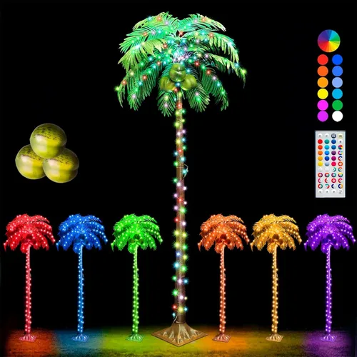 Miniatura 11 de Palmeras iluminadas de 5 pies con control remoto, 35 colores cambiantes, palmeras artificiales iluminadas con cocos, palmera tropical para piscina