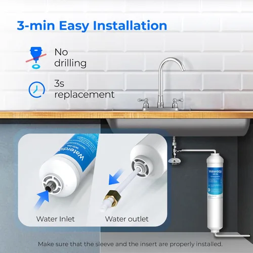 Miniatura 4 de Waterdrop Filtro de agua en línea para refrigerador y máquina de hielo, sistema de filtración de agua potable de alta capacidad certificado NSF