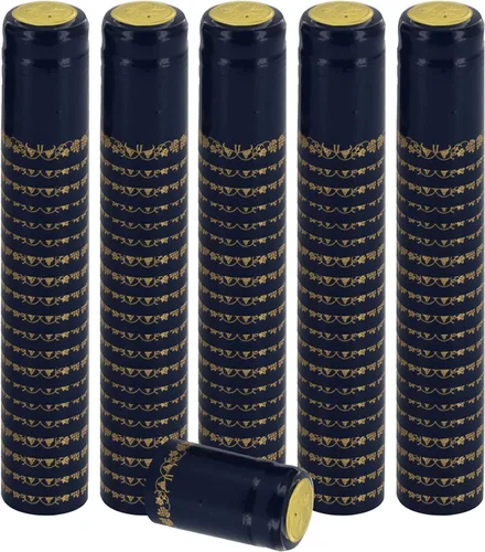 Cápsulas termorretráctiles de PVC para botellas de vino - 100 unidades (azul con oro)