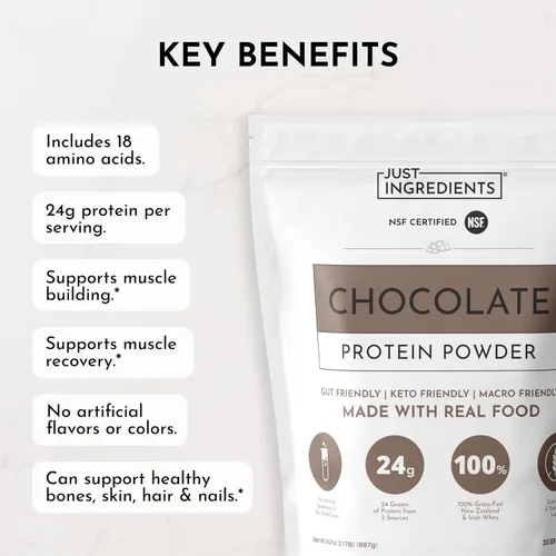 Miniatura 7 de Proteína en polvo de chocolate – Mezcla de 30 porciones con suero de leche 100% alimentado con pasto y proteínas vegetales orgánicas – rico sabor a