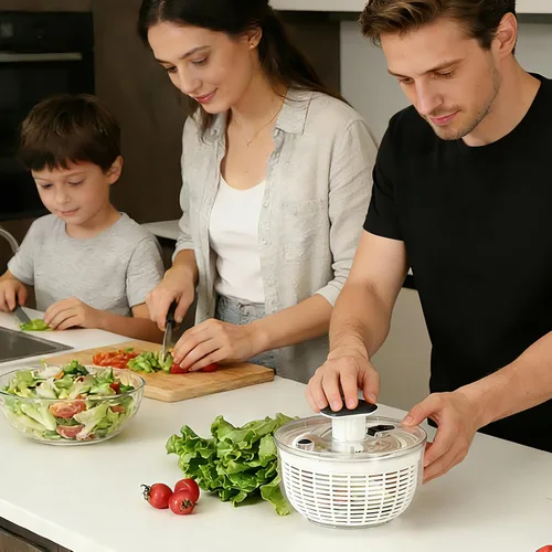 Miniatura 8 de Ourokhome Centrifugadora de Ensalada Secadora de Lechuga, Secadora de Vegetales Grande de Presión Fácil con Una Mano, Mezcladora de Ensalada