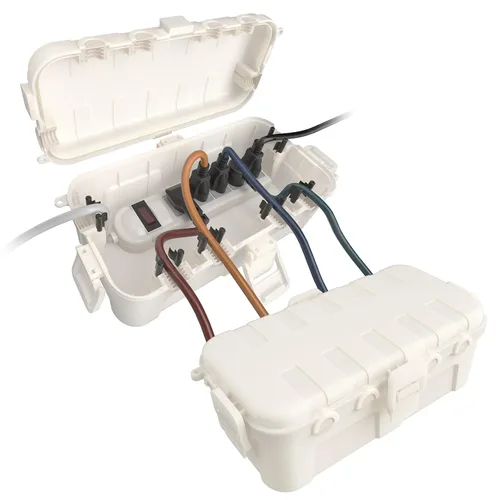 Miniatura 27 de Flemoon Caja eléctrica mediana para exteriores (11.5 x 5.2 x 4 pulgadas), cubierta de cable de extensión impermeable IP54 con 6 puertos de entrada