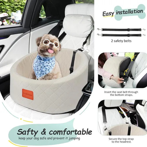 Miniatura 4 de Lealchum Asiento de automóvil para perros pequeños de hasta 30 libras, relleno de tela ultra suave en espuma viscoelástica cómoda, paseo feliz