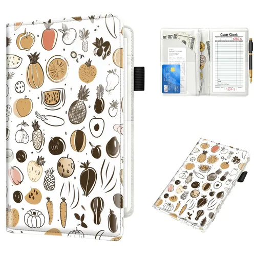 Miniatura 8 de Libros de servicio lindos para camarera y camarero, libreta de notas de visitantes de cuero con cremallera, organizador de dinero y cartera, Mármol