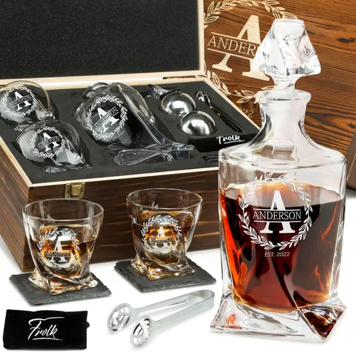 Miniatura 10 de Juego de decantador de whisky trenzado personalizado para el 250 aniversario, regalo de independencia de Estados Unidos 250 para hombres, nombre