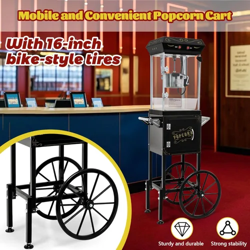Miniatura 4 de Máquina de palomitas de maíz vintage con carrito, carrito de palomitas de maíz de 6 onzas, máquina para hacer palomitas de maíz con gabinete de Rojo