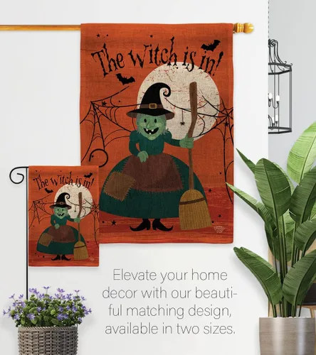 Miniatura 8 de Juego de banderas de Halloween con estacas de jardín, cartel de arpillera para puerta, soporte de pared, tumba, porche, tapiz al aire libre, bruja