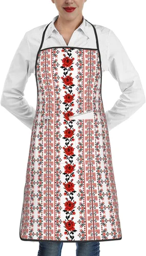 Delantal de chef para hombres y mujeres, estilo bordado ucraniano, color rosa, delantales unisex con cintura ajustable para cocinar, jardinería,