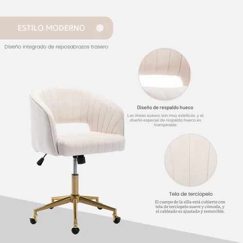 Miniatura 4 de Nrizc Silla de escritorio de oficina de terciopelo, sillas de escritorio tapizadas para oficina en casa con ruedas giratorias ajustables, silla