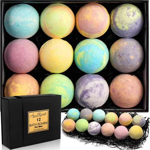 Miniatura 10 de Aqua Elegante Bombas de baño de lujo para hombres, juego de 24 bombas de baño gaseosas con aceites esenciales, manteca de karité, aceite de coco