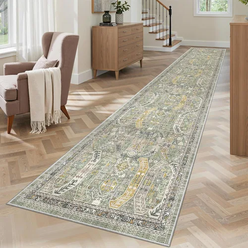 Miniatura 649 de Madane Tapete lavable de 2 x 10 pies para pasillo, cocina, recibidor, clásico, suave, antideslizante para interiores, casa de campo, baño, sala
