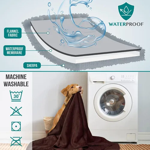 Miniatura 5 de PetAmi Manta Impermeable para Perros de Vellón Sherpa, Mascotas Perros Pequeños Medianos, Manta Reversible para Gatos Grandes Cama Sofá Sillón Marrón