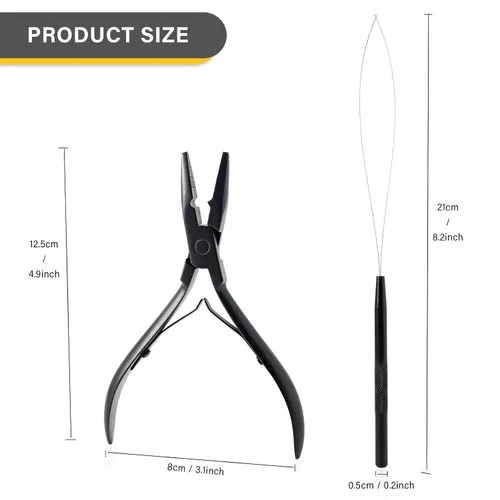 Miniatura 7 de Gomake Juego de extensiones de cabello cerradas y removedoras de alicates, micro anillos de silicona, extensiones de cabello, aguja de bucle, Negro