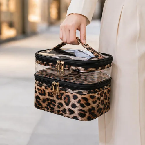 Miniatura 4 de Bolsa de cosméticos de doble capa, bolsa de maquillaje, bolsa de aseo grande, bolsa organizadora de maquillaje de viaje para niñas y mujeres