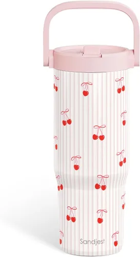 Miniatura 38 de SANDJEST Besties - Vaso de acero inoxidable con tapa para pajita de 30 onzas con asa de transporte para mujeres, niñas, mejores amigas, taza de café