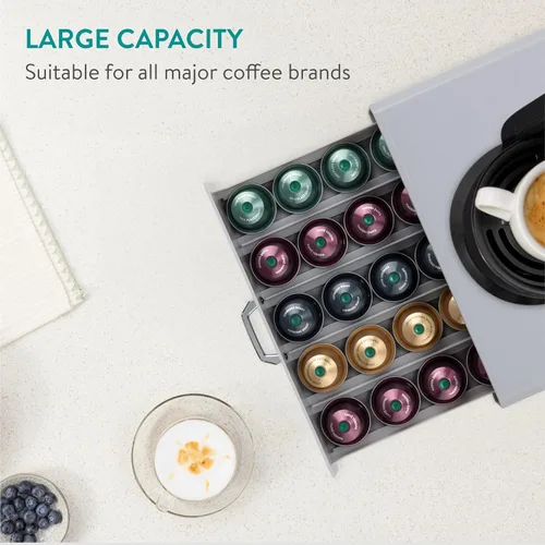 Miniatura 4 de Navaris Cajón Organizador de Cápsulas de Café - Bandeja Organizadora de 50 Cápsulas - Contenedor de Sobremesa - Compatible con Tamaños Estándar
