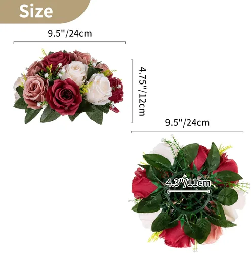 Miniatura 5 de NUPTIO Centros de mesa de flores artificiales para mesas, 10 unidades, color borgoña, rosa polvorienta y blanco cremoso, bolas de rosas falsas