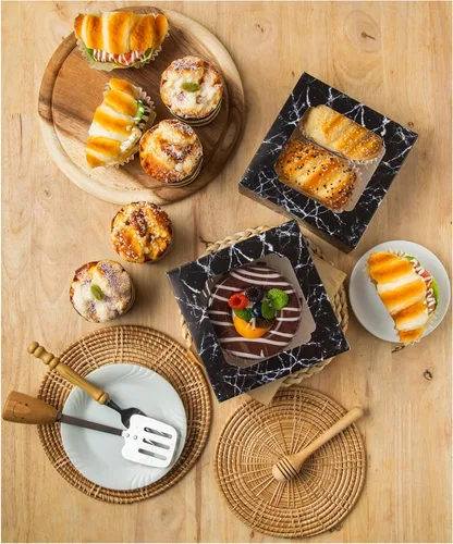 Miniatura 5 de Paquete de 20 cajas de panadería con ventana pequeñas de 6 x 6 x 2 pulgadas para galletas, dulces, pasteles, brownie, pastel de gasa, tarta, tarta