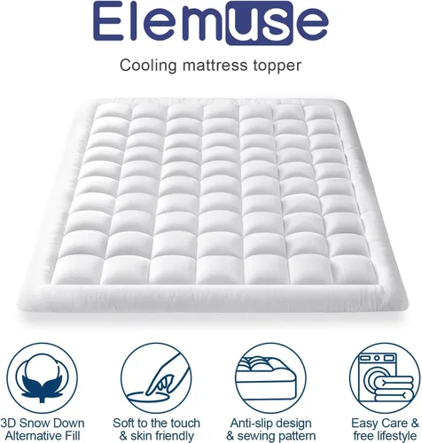 Miniatura 2 de ELEMUSE Cubrecolchón individual XL – Cubrecolchón refrescante de felpa con relleno alternativo de plumón ultra suave, funda de colchón transpirable