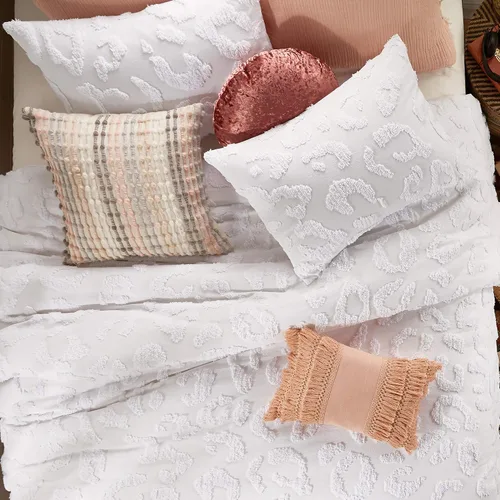 Miniatura 4 de Peri Home Juego de funda de edredón y funda de almohada de chenilla leopardo, 100% algodón, 2 piezas, tamaño individual XL, color blanco