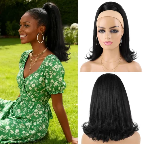 Miniatura 9 de Peluca rizada con flequillo corto afro para mujeres negras, G&T Wig, rizos esponjosos, flequillo clip-in (1B, flequillo simple)