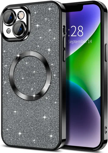 Miniatura 52 de Hython Funda para iPhone 13 Pro Max con purpurina, fundas magnéticas transparentes para teléfono con protector de lente de cámara