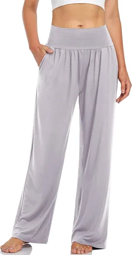 UEU - Pantalones deportivos de yoga para mujer, holgados, informales, cómodos, de pierna ancha, pantalones cómodos de cintura alta y con bolsillos