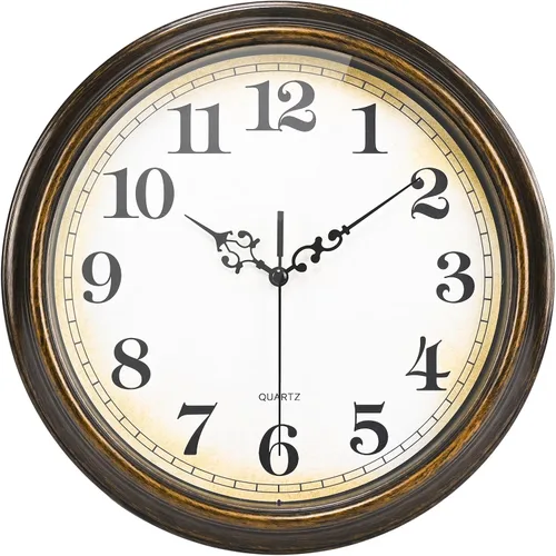 Miniatura 8 de Yoiolclc Reloj de pared vintage de 8 pulgadas, retro, relojes de pared silenciosos que funcionan con pilas, para cocina, baño, dormitorio, Bronce