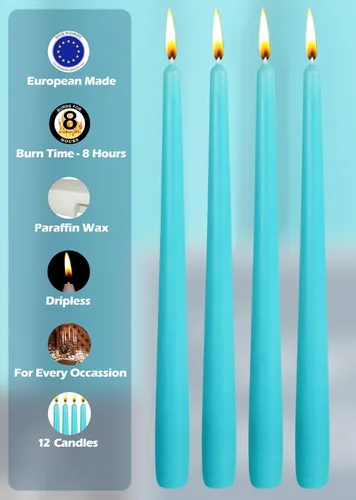 Miniatura 3 de Hyoola Tall Taper Candles - Vela de cena turquesa sin goteo de 10 pulgadas, sin perfume, cera de parafina con mechas de algodón, 8 horas de tiempo