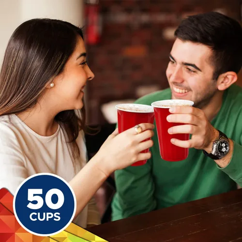 Miniatura 5 de PAMI Vasos de plástico rojos Easy Grip para fiestas [Paquete de 50] – Vasos desechables de 18 onzas – Vasos de plástico para té helado, batidos
