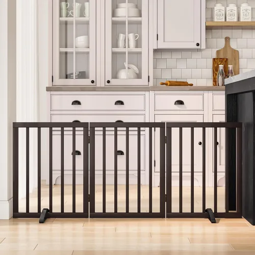 Miniatura 26 de Puerta plegable negra para mascotas de 18-55 pulgadas para escaleras y puertas, valla de puerta para cachorros