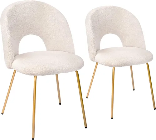 Miniatura 4 de CangLong Juego de 2 sillas de comedor de terciopelo con patas de metal para sala de estar, cocina, color blanco
