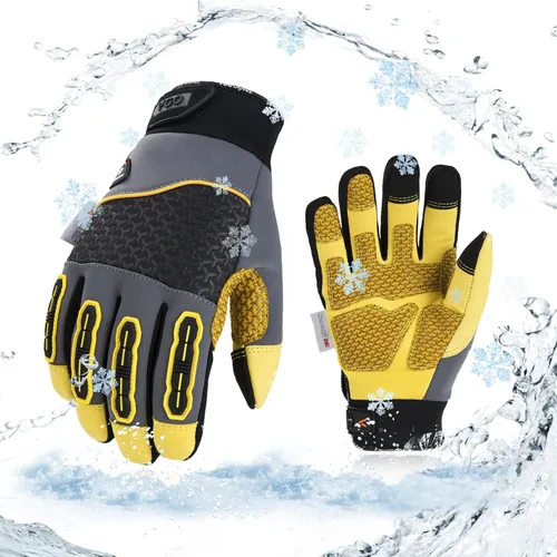 Vgo... Guantes de trabajo de invierno para hombres, guantes de trabajo de seguridad impermeables para clima frío, guantes para congelador, cuero de