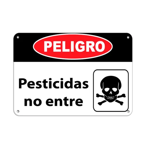 Letrero de metal horizontal de aluminio, varios tamaños, Peligro Pesticidas No Entre Negro Peligro Químico y Etiquetas Frontera Medio Camino