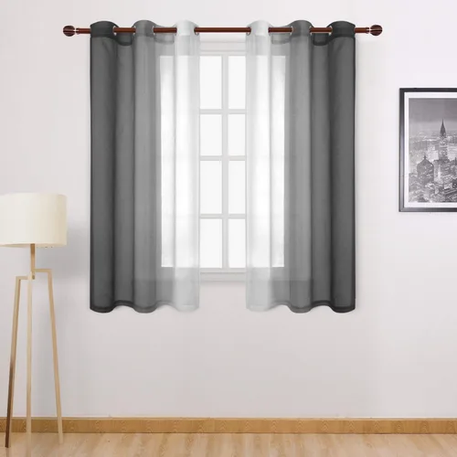 Miniatura 91 de DWCN Cortinas Transparentes de Lino Sintético Negro Degradado Ombré - Cortinas Semi Transparentes de Gasa con Ojales en la Parte Superior