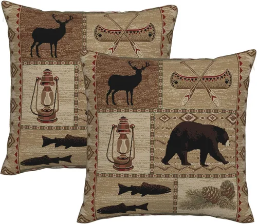 Miniatura 12 de Juego de 2 fundas de almohada cuadradas de 18x18 pulgadas, fundas de almohada decorativas retro negras estilo rústico para casa, sofá, fundas
