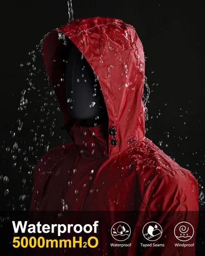 Miniatura 39 de 33,000ft - Chaqueta de lluvia impermeable y plegable para hombre, ligera, con capucha, cortavientos ideal para golf o ciclismo