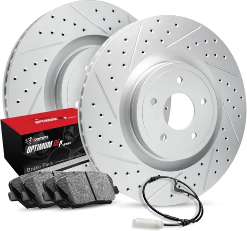 R1 Concepts Kit de freno trasero para Audi A8, Q8, 2017-2020 Audi Q7 2019-2020 | Rotores de freno ranurados perforados | Optimum OEP Kit de