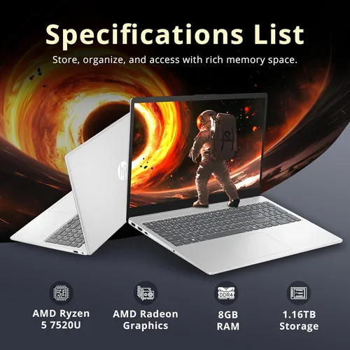 Miniatura 3 de HP Portátil con pantalla táctil FHD de 15.6", AMD Ryzen 5 7520U, 8 GB de RAM LPDDR5, almacenamiento de 1.16 TB