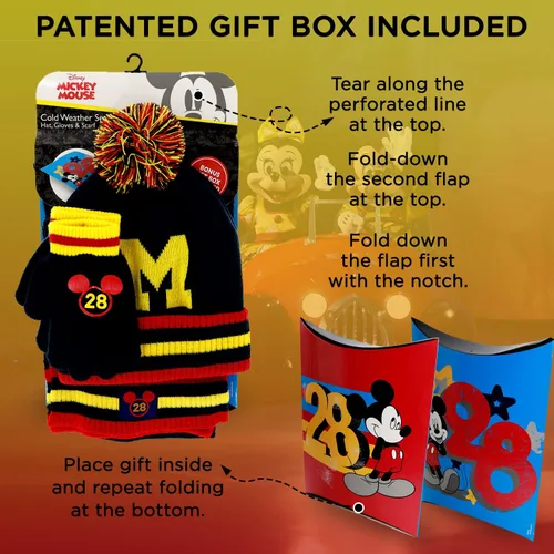 Miniatura 4 de Mickey Mouse - Gorro de invierno para niños bufanda y guantes de nieve juego de 3 piezas suave y cálido para exteriores para niños y niños pequeños