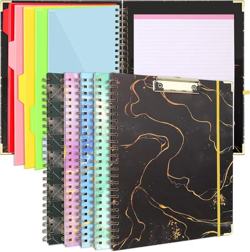 Miniatura 10 de Portapapeles Portafolio con Bloc de Notas Recargable, Carpeta de Portapapeles de Tapa Dura en Espiral, 5 Separadores, Portapapeles de Almacenamiento